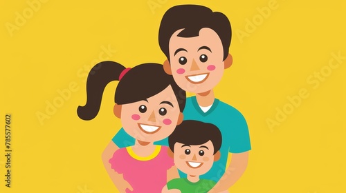 Joyful Family Illustration in Flat Design Generative AI