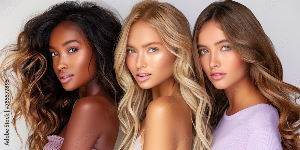 Beauty Photography, Trio of Women with Diverse Hair Colors Fashion Portrait Beauty Photography, Trio of Women with Diverse Hair Colors Fashion Portrait