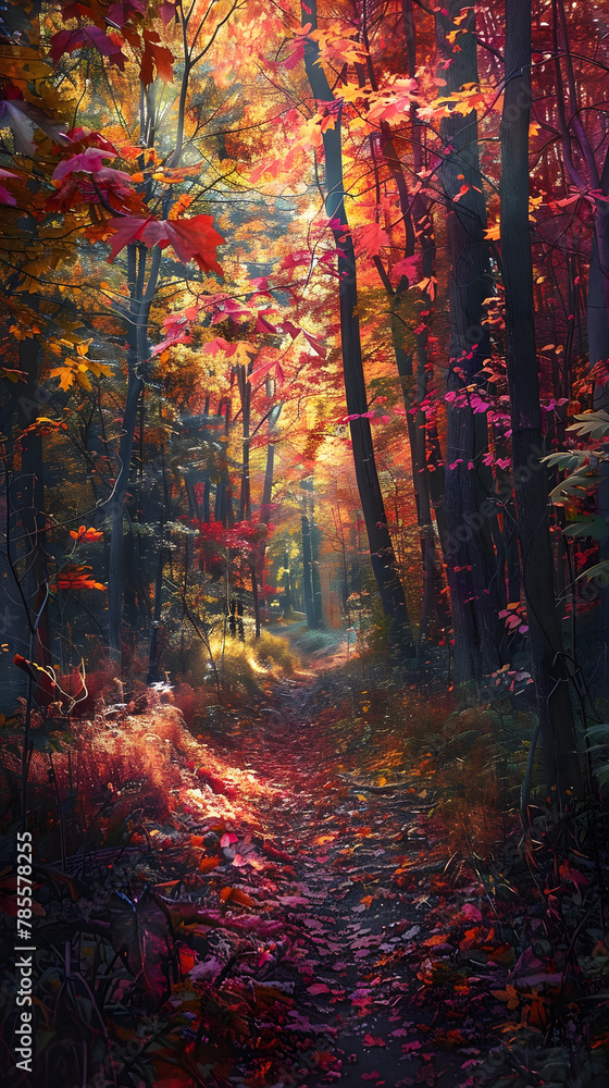 Mesmerizing Autumnal Display in a Dense Forest - A Serene Journey