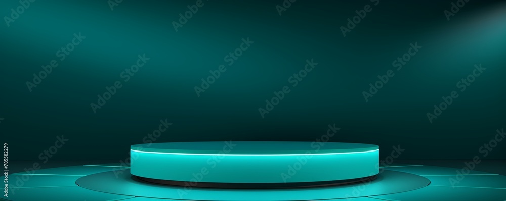 Turquoise podium background, platform for product presentation with empty space on dark studio wall vector illustration 3d rendering mockup design