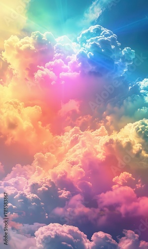 A vibrant and colorful skyscape with clouds illuminated by sunlight
