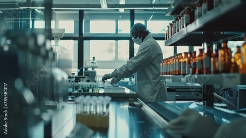 Scientist conducting research in a cutting-edge laboratory, analyzing blood samples with precision.