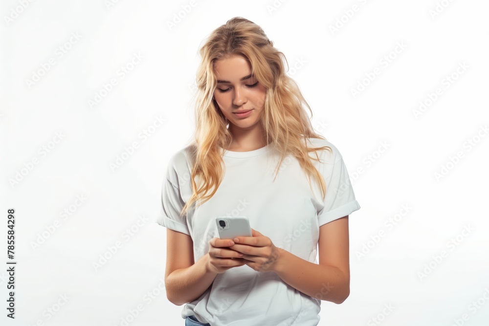 Caucasian woman read on cellphone