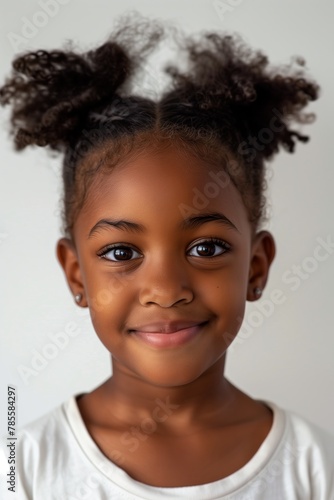 Curly-haired child, white backdrop