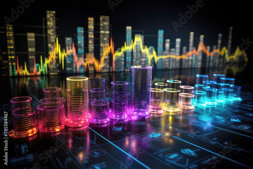 generated illustration financial graph and bar chart background
