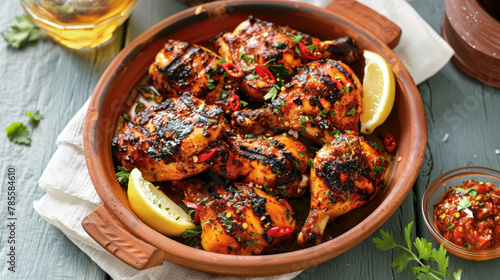 Piri Piri Chicken Traditional Portuguese Dish. Grilled Chicken Seasoned With a Spicy Sauce Made From Piri Piri Peppers © Immersive Dimension