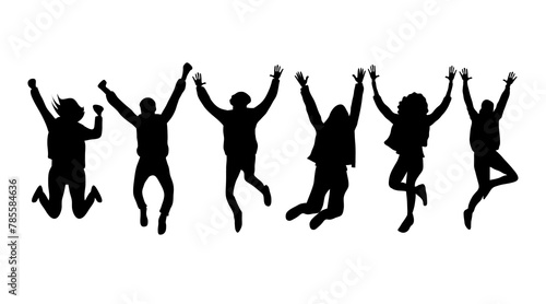 Young people jumping silhouette vector illustration
