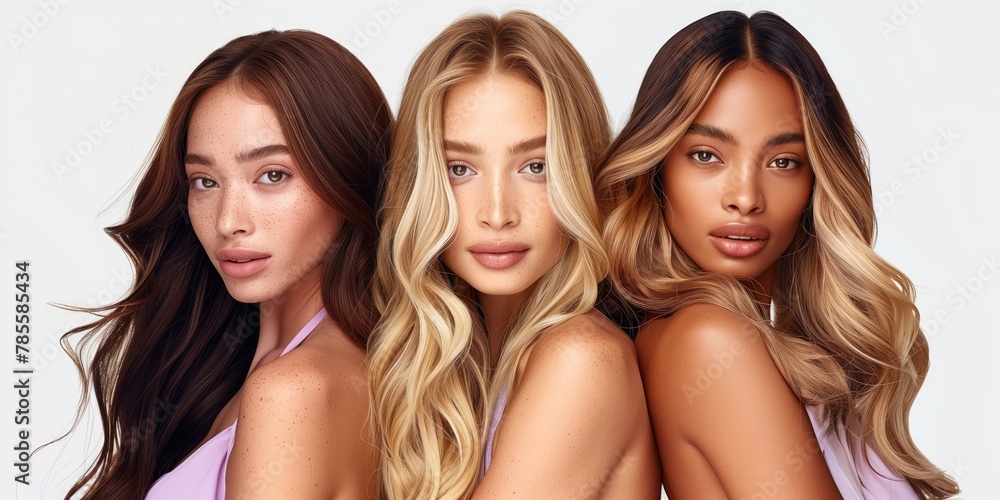 Beauty Photography, Trio of Women with Diverse Hair Colors Fashion Portrait Beauty Photography, Trio of Women with Diverse Hair Colors Fashion Portrait