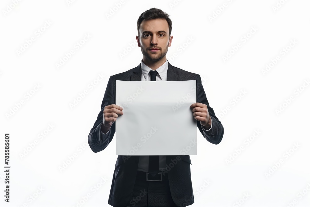 Caucasian man holding blank white sign, copy space. Caucasian man holding blank white sign, copy space.