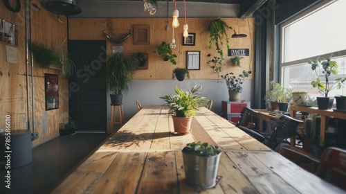 Meeting Room Design - A modern meeting room interior with a wooden table provides a creative space for idea generation.