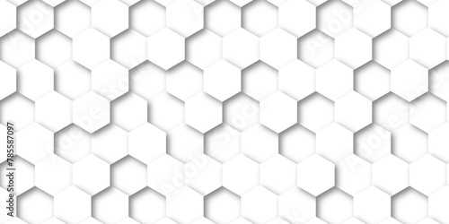 Fototapeta Naklejka Na Ścianę i Meble -  Modern simple white texture pattern of hexagons as a background. Abstract honeycomb background. Closeup of tile wall. Seamless geometric vector pattern, packing design. White hexagon 3D background .