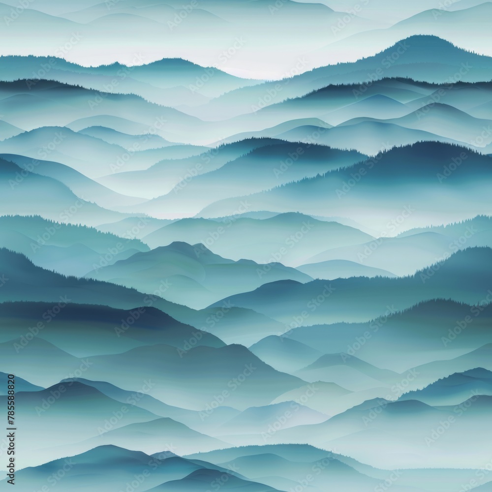 Tranquil Blue Mountain Layers in Misty Landscape