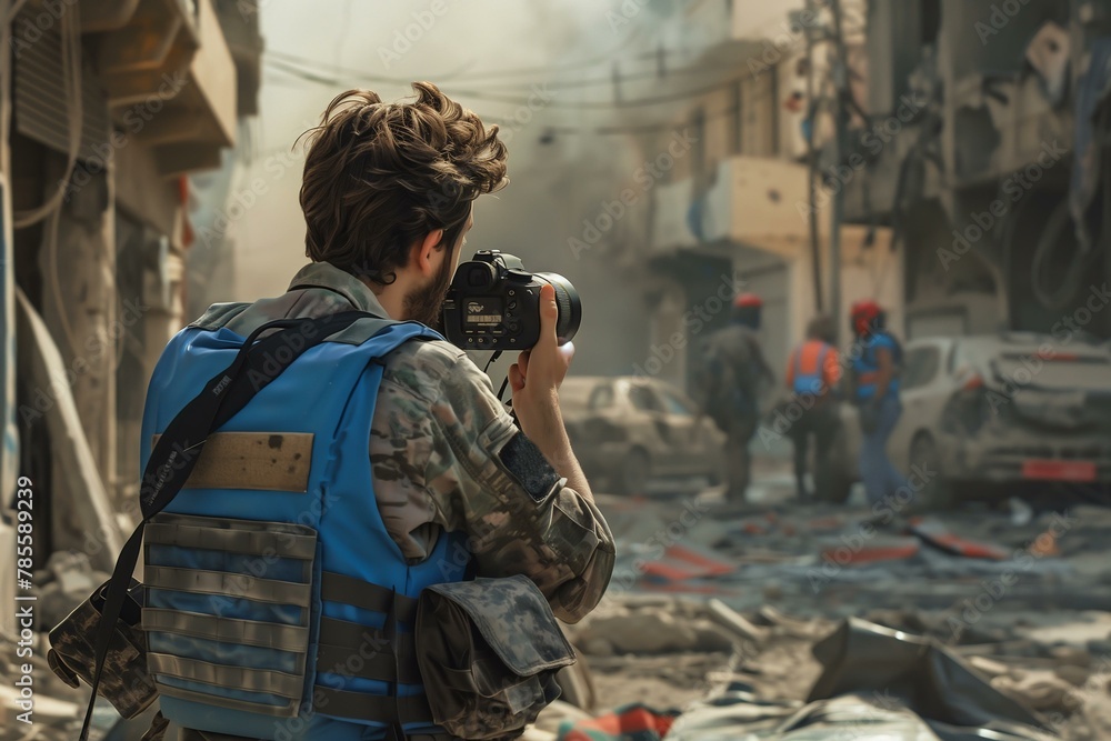 Photojournalist documenting war and conflict.Generative AI . Photojournalist documenting war and conflict.Generative AI .