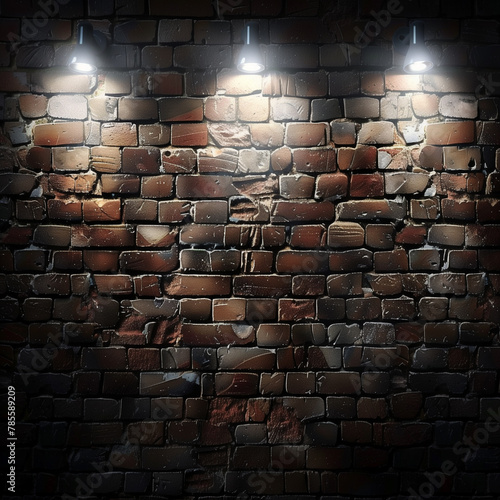 3d render of spotlights on a grunge brick wall