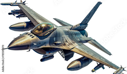 Military F-16 fighter jet with missiles isolated cut out png on transparent background photo