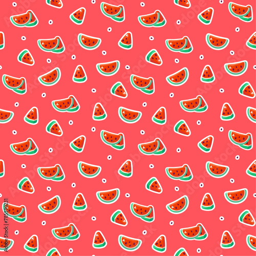 Seamless pattern with watermelons on a red background.