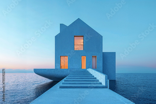 Serene Seaside Minimalist House at Dusk