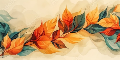 Autumn abstract background with tree leaves on light background. Abstract floral organic wallpaper background illustration