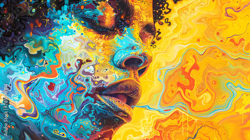 Psychedelic Portrait with Vibrant Wavy Patterns.