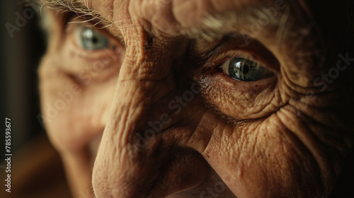 old women face closeup with wrinkles on her skin