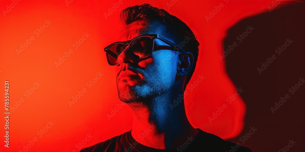 man's face on red background man's face on red background