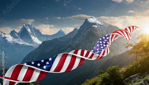american flag in the mountains photo