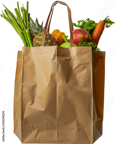 Eco-friendly grocery bag filled with fresh produce cut out png on transparent background