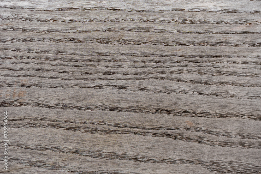 Fototapeta premium Grey wooden board texture with natural pattern close-up. Wood planks material for design and text. Floor striped surface. Weathered old background. Wallpaper of hardwood floor in decor.