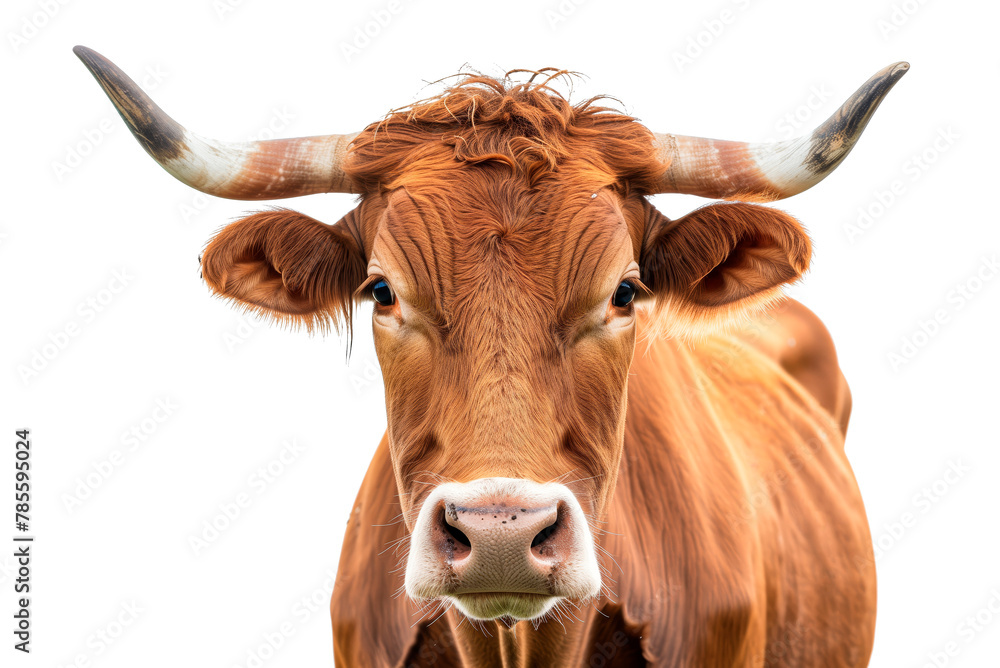 Portrait of a cow with horns isolated over transparent background Portrait of a cow with horns isolated over transparent background