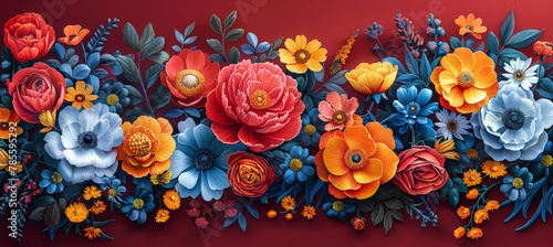 Baroque-inspired Floral Still Life with Vibrant Flowers Generative AI