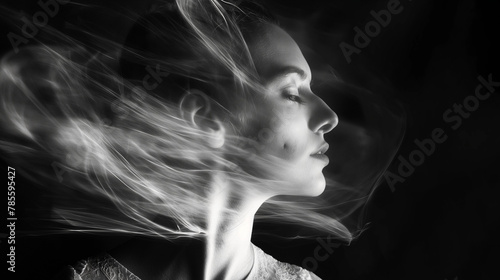 women with scary background and with smoky background