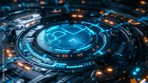 Wallpaper Mural Future and technology, electronic circuit,a hologram, random circular platforms, race track background Torontodigital.ca