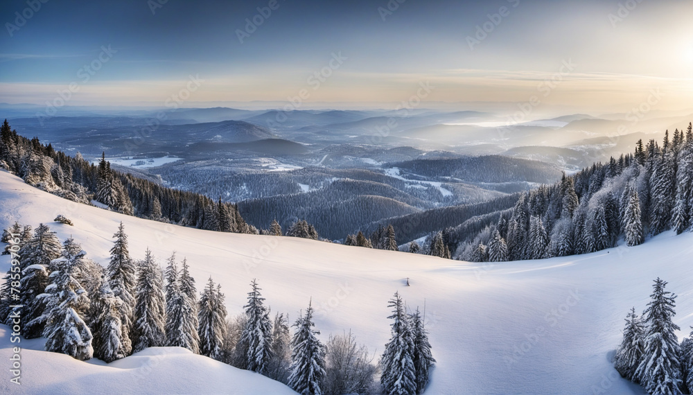  Stunning panorama of snowy landscape in winter in Black Forest - beautiful winter landscape