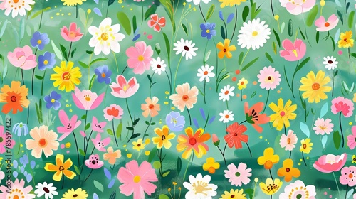 Vibrant Gouache Floral Painting in Spring Colors Generative AI