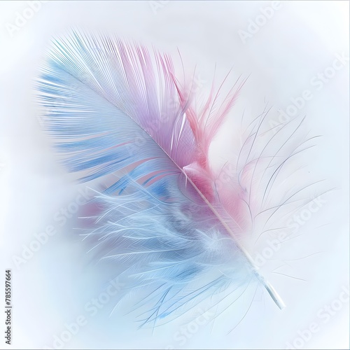 Feathered Serenity - Ethereal Bird Wing Macro Photography in Soft Pastel Blue Shades on White Background. Abstract Natural Beauty.