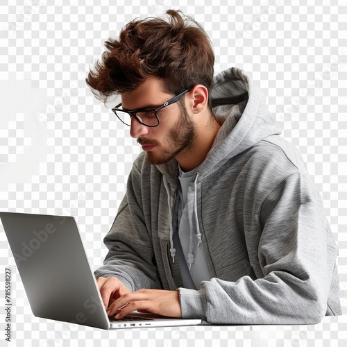 Man Working on Laptop at Table