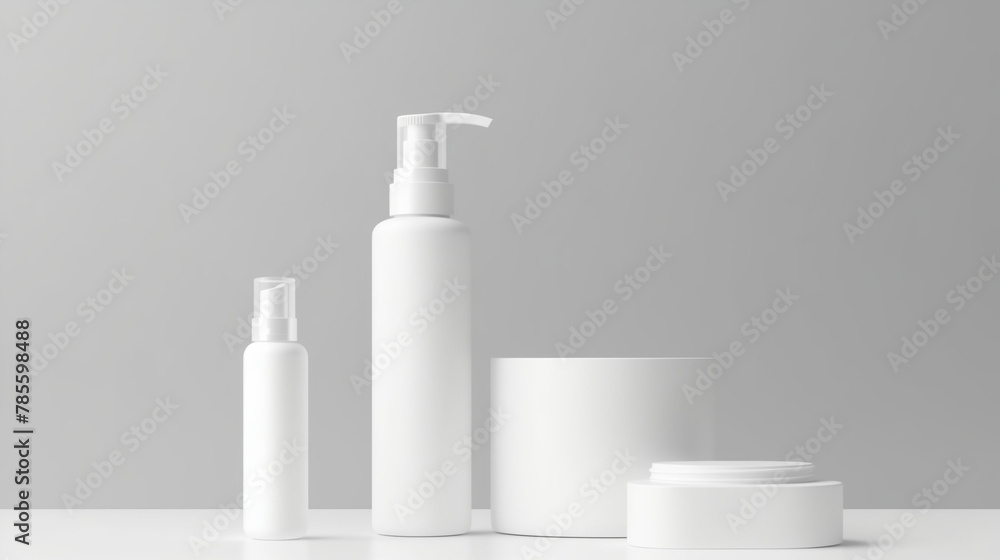 Luxury minimalist mockup set of white cosmetic bottles with pump and tubes, jar, dropper can be used for multipurpose Luxury minimalist mockup set of white cosmetic bottles with pump and tubes, jar, dropper can be used for multipurpose