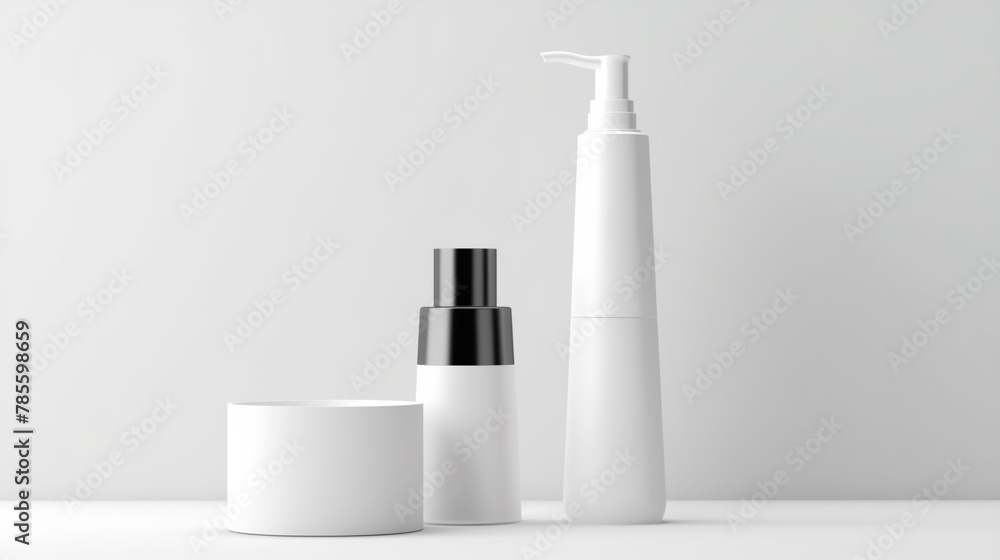 Luxury minimalist mockup set of white cosmetic bottles with pump and tubes, jar, dropper can be used for multipurpose Luxury minimalist mockup set of white cosmetic bottles with pump and tubes, jar, dropper can be used for multipurpose