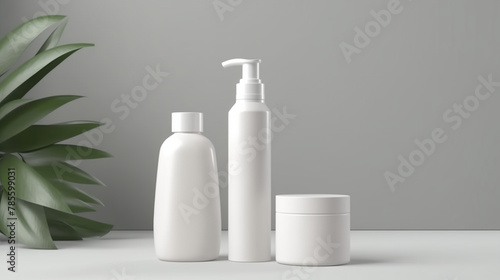 Luxury minimalist mockup set of white cosmetic bottles with pump and tubes, jar, dropper can be used for multipurpose