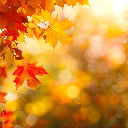 Fall Foliage Wonderland - Vibrant Maple Leaf Border for Autumn Nature Background with Soft Bokeh Lighting