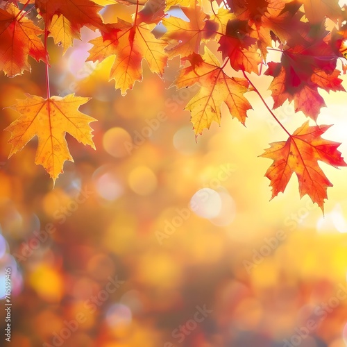 Fall Foliage Wonderland - Vibrant Maple Leaf Border for Autumn Nature Background with Soft Bokeh Lighting