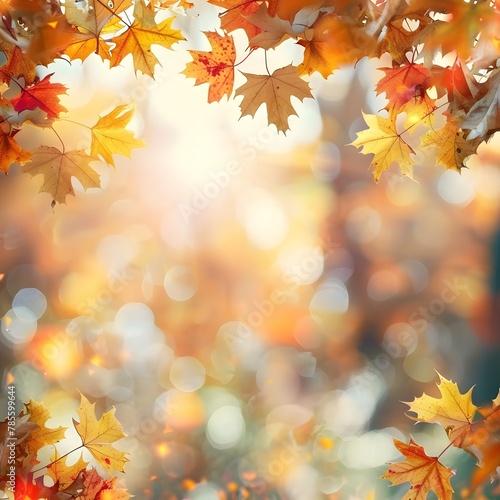 Autumn Maple Leaves Frame - Vibrant Nature Background with Soft Bokeh for Seasonal Showcase and Photography Inspiration