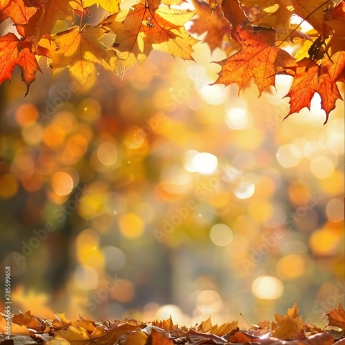 Autumn Maple Leaves Frame - Vibrant Nature Background with Soft Bokeh for Seasonal Showcase and Photography Inspiration