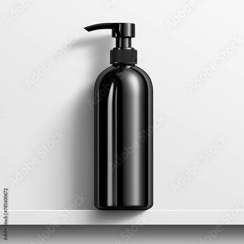 Black shiny shampoo bottle with pump mockup shampoo black bottle