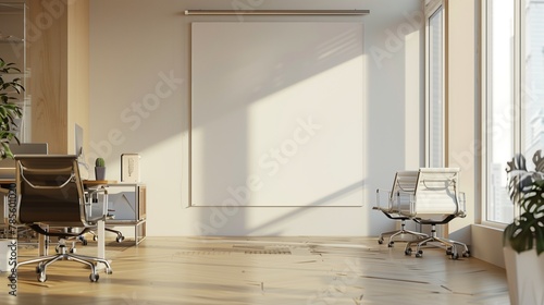 Envision an office with an unembellished wall and gentle daylight.