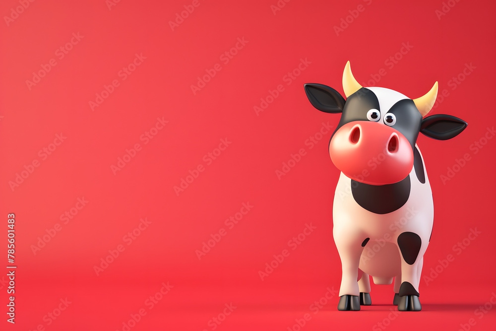 Cute 3D cartoon funny cow on background with Space for text. Cute 3D cartoon funny cow on background with Space for text.