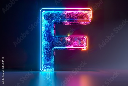 colorful glowing outline alphabet symbol on blue lens isolated white background photo