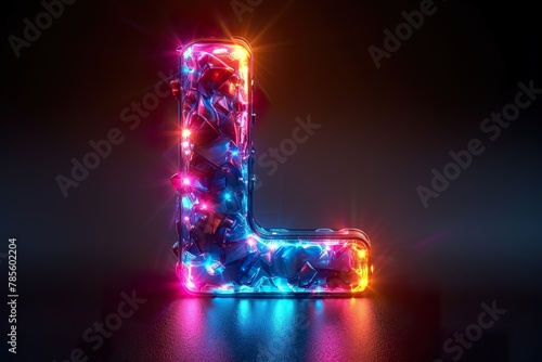 colorful glowing outline alphabet symbol on blue lens flare isolated white background background
