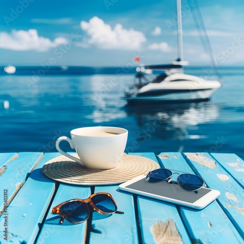 Sea Breeze Cafe - Relaxing Coastal Setting for Beach Accessories and Coffee Delights with Yacht Views and Blue Sky Inspiration