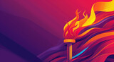Stylized Olympic Torch with Fluid Flames, Abstract Purple and Red Background